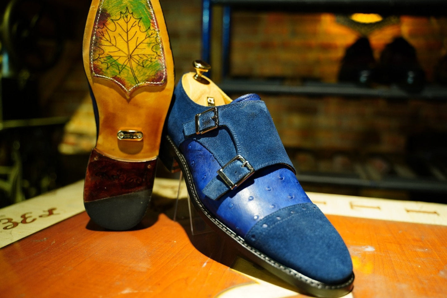 Handmade Leather  Spotted Double Monk Strap Blue Men Shoe, Men Brouge Shoe  ,Men Shoe, Suit Men Shoe,Customized Men Shoe, Asil Shoes
