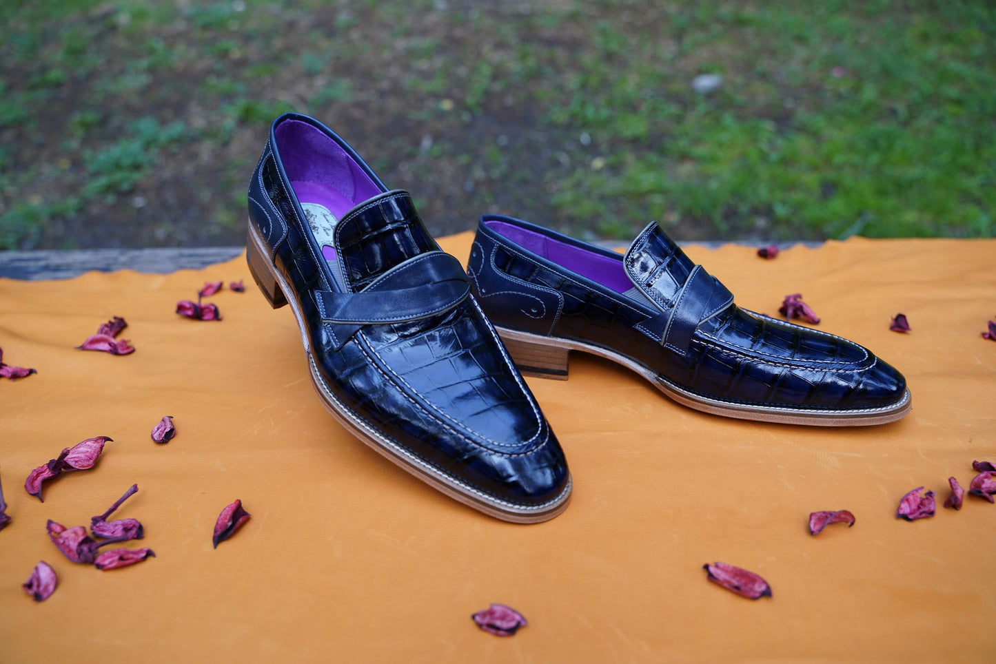 Alligator Men Loafers Handcraft Genuine Leather Navy Blue Luxury Men Shoes Custom Shoes Men Made To Order Slip Ons Loafers Wedding Shoe
