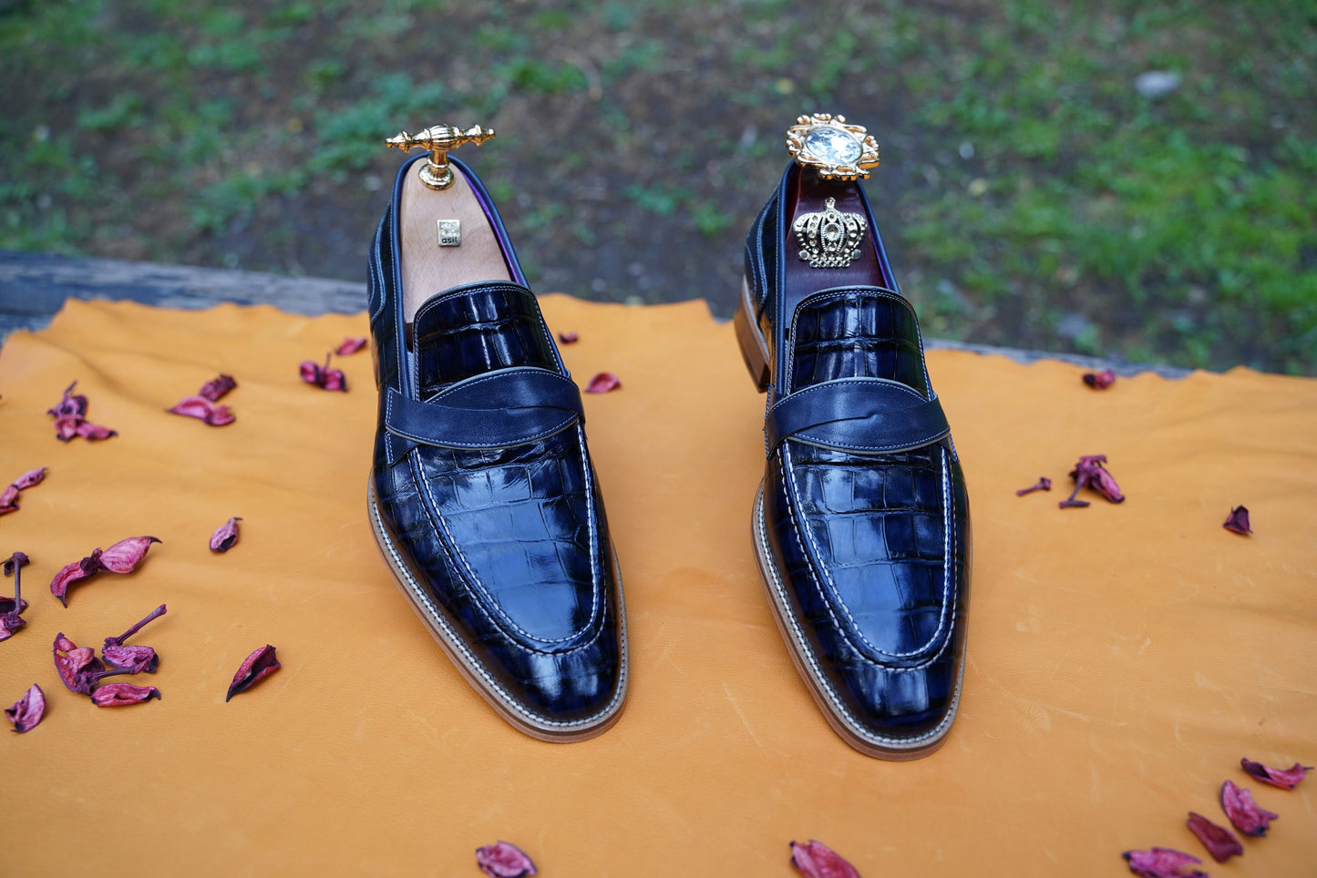 Alligator Men Loafers Handcraft Genuine Leather Navy Blue Luxury Men Shoes Custom Shoes Men Made To Order Slip Ons Loafers Wedding Shoe