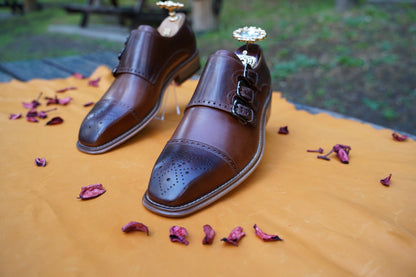 Double Monk Strap Mens Shoes Cap Toe Brogues Leather Handmade Men Shoes Suit Shoes Business Shoes Classic Shoes For Men