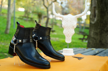 Black Leather Men Boot With Chain Handmade Made To Order Top Quality Customized Boot For Men Custom Size |AsilShoes|