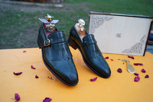 Kiltie Monk Strap Leather Men Shoes Brogue Dress Shoes Leather Sole Goodyear Welt Men Shoe Business Shoe Classic Shoes