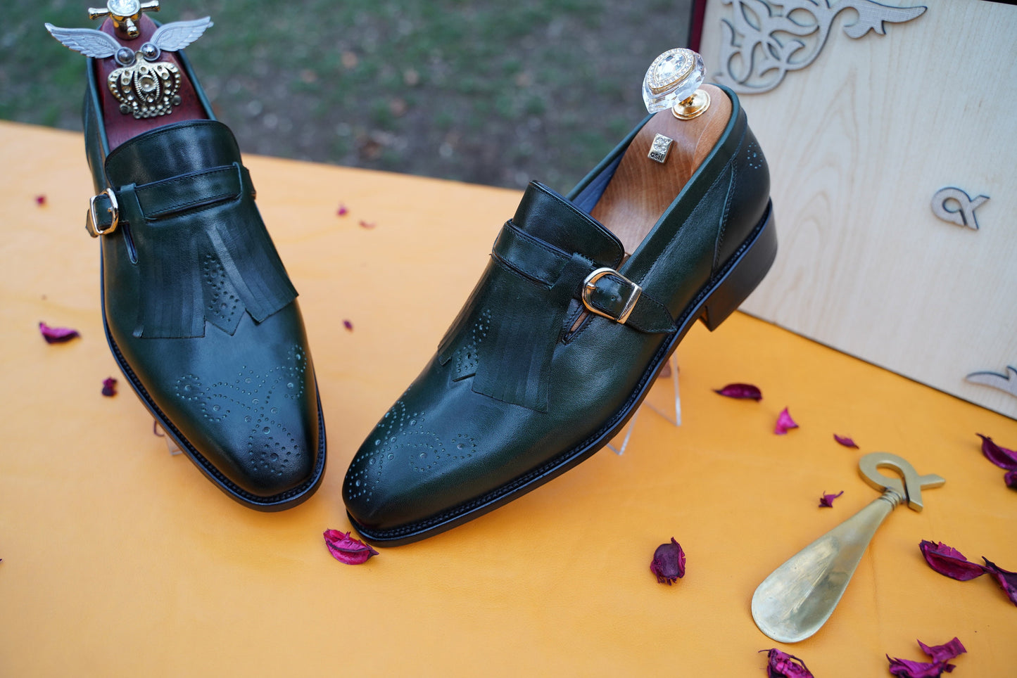 Kiltie Monk Strap Leather Men Shoes Brogue Dress Shoes Leather Sole Goodyear Welt Men Shoe Business Shoe Classic Shoes