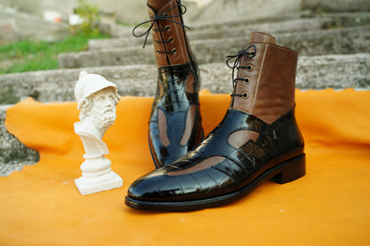 Premium Men Boots Genuine Leather Handmade Made-To-Order Custom Size Men Boot Brogue Embossed Elegant Men Boot High Quality