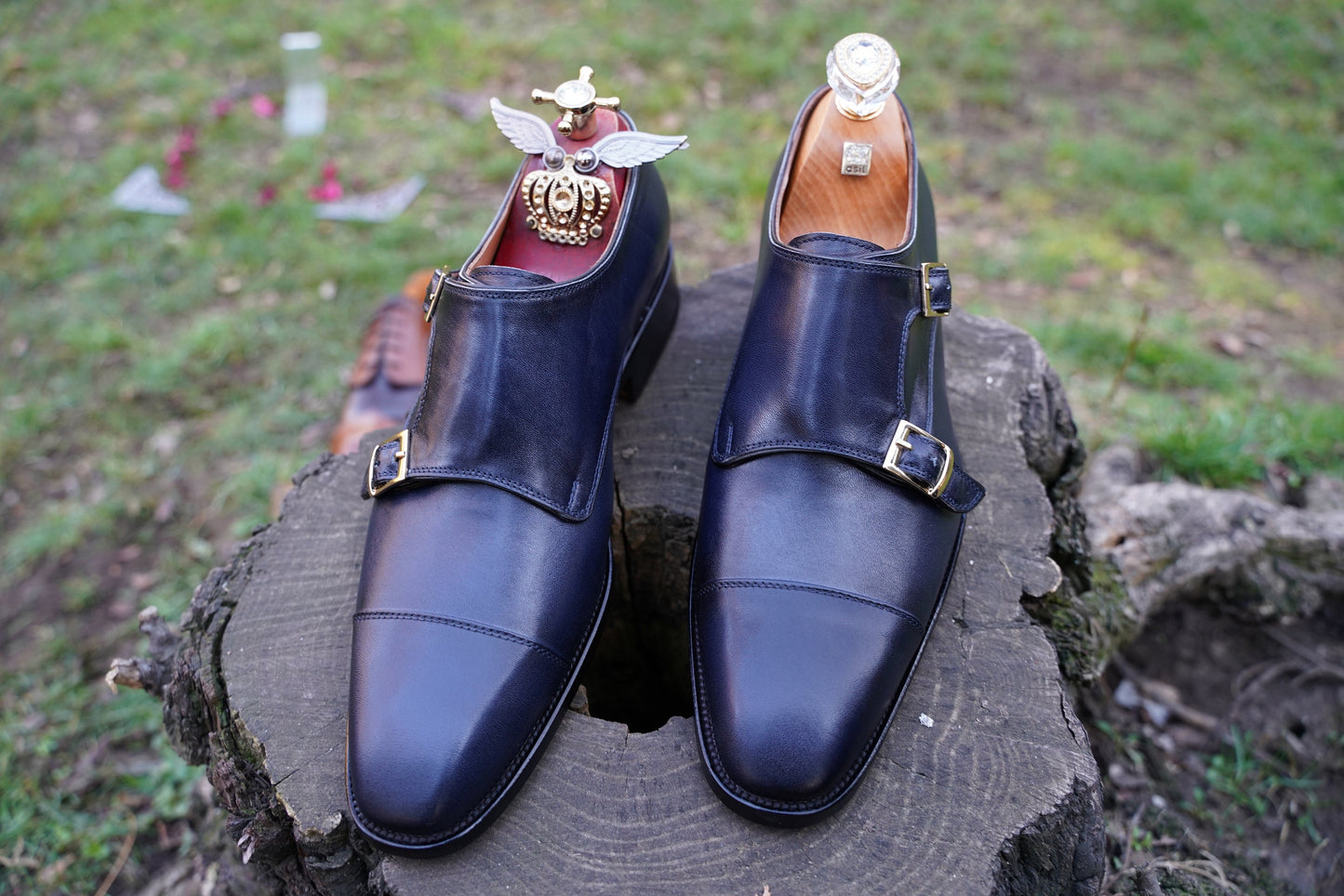 Navy Blue Double Monk Strap Made-To-Order Custom Men Shoes / Genuine Leather Full Handmade Premium Quality/ Asil Shoes