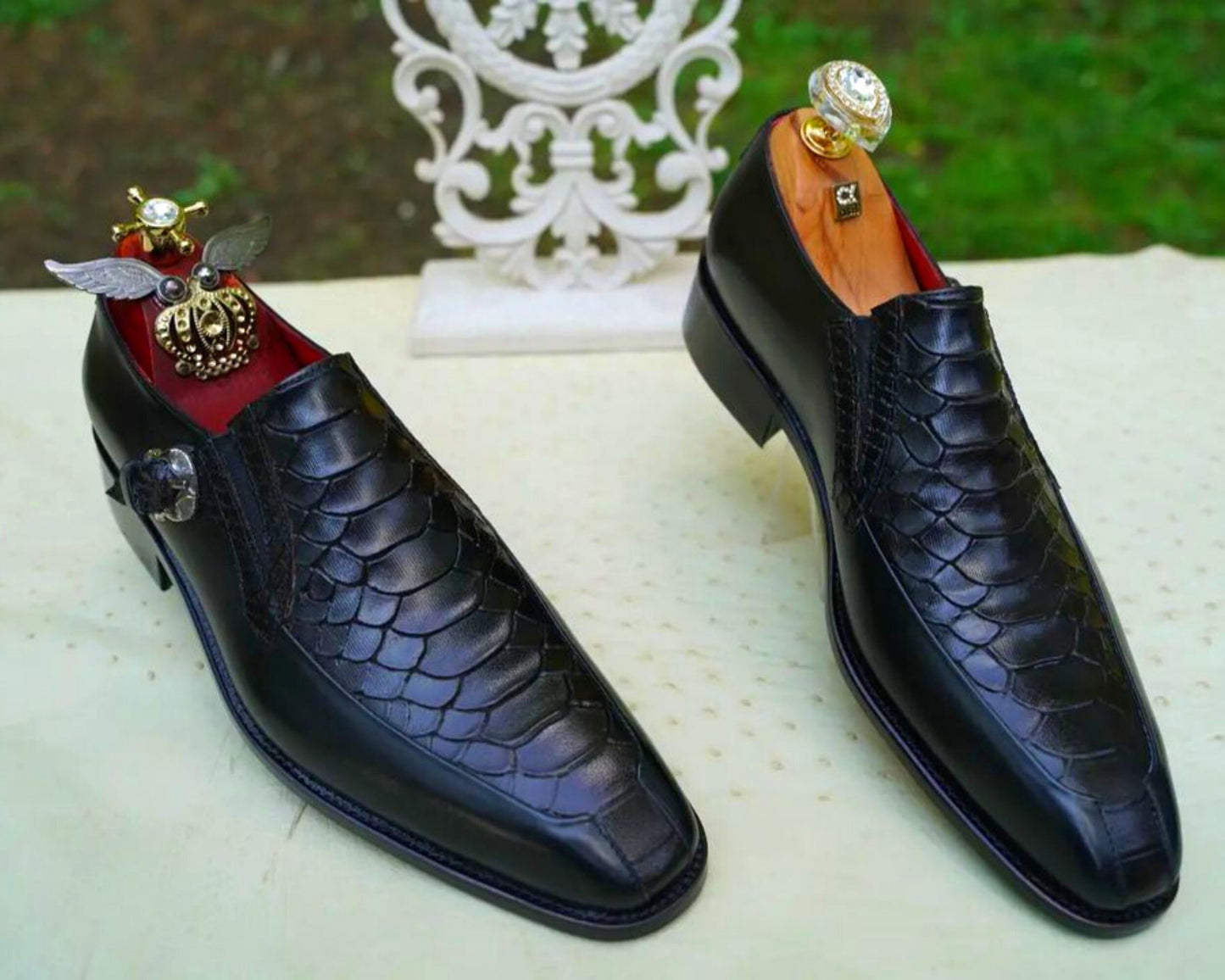 Asil / Monk Strap Men Loafer Snake Leather Embossed Men Shoes Stylish Men Dress Shoe Made To Order Bespoke/ Groom Wedding Shoes Office Shoes