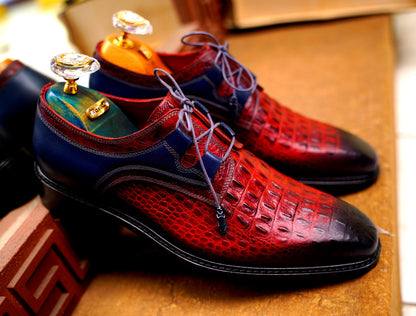 Alligator Red Oxford Men Shoes Dress Shoes Made-To-Order Custom Bespoke Suit Shoes AsilShoes