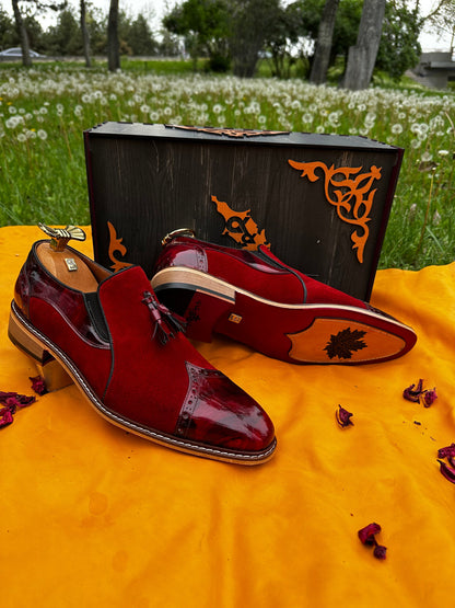 Red Men Dress Shoes Premium Quality Customizable Made-To-Order Bespoke /AsilShoes/ Men Loafer Groom Wedding Shoes