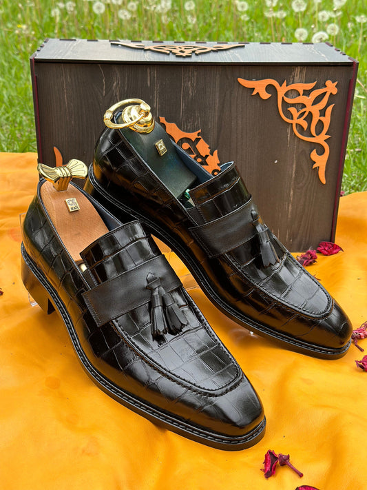 Croco Leather Men Dress Shoes Luxury Oxford Derby Shoes Party Shoes Custom Shoes Kiltie Loafer Made-To-Order Leather Sole