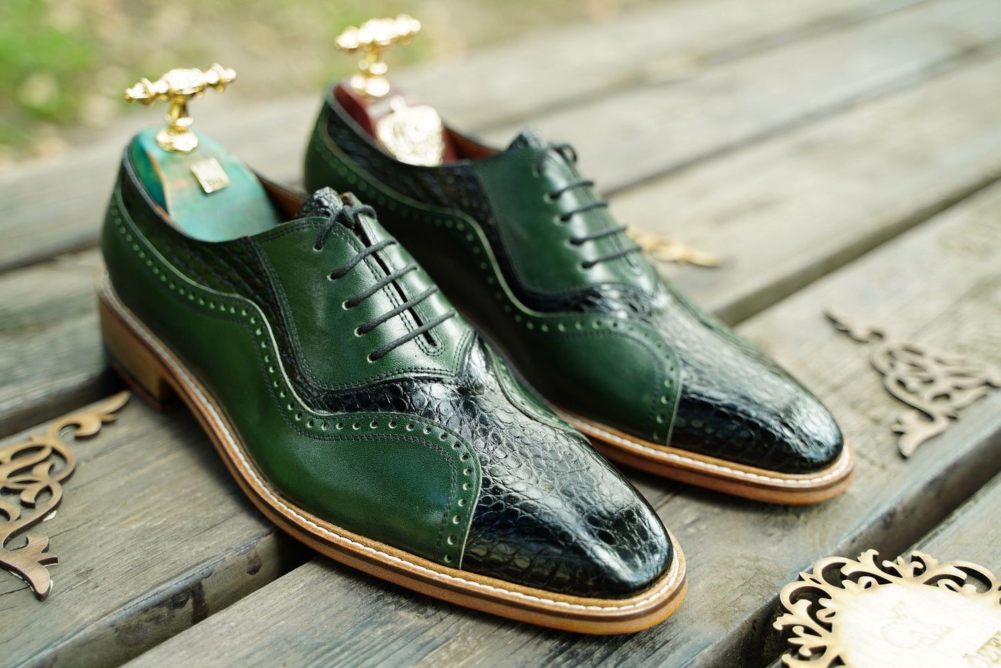 Green Leather Oxford Men Shoes / Elegant Shoes / Suit Shoes For Men / Leather Sole /Goodyear Welt/ Premium Quality/ Made-To-Order