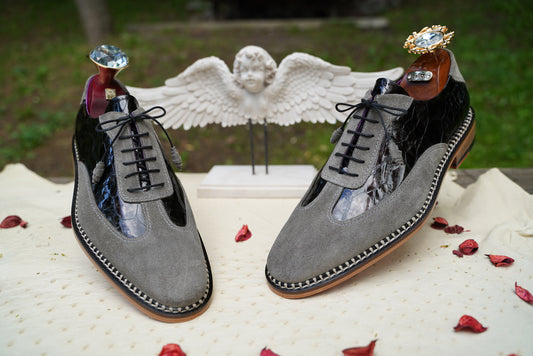 Mens Oxford Shoes Gray Leather Handmade Classic Shoes Suit Shoes Dress Shoes Premium Quality Shoes  Custom Shoes Suede Dress Shoes