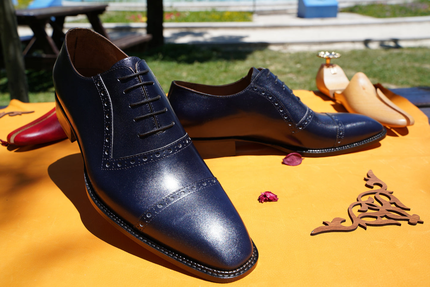 Naivy Blue Oxford Wing Tip Men Shoes Leather Handmade Customized Made To Order Shoes Men Oxford Shoes Casual