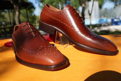 Oxford Men Brogue Shoes Custom Shoes, Brown Leather Handmade Shoes Men Dress Shoes Brow Men,Speckled Men Shoes,Leather