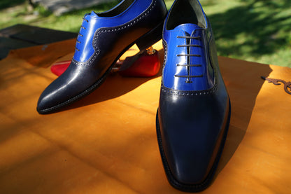 Classic Blue Men Oxford Whole Cut Genuine Leather Premium Quality Made To Order Shoes Gift For Him Wedding Shoes Special Shoes