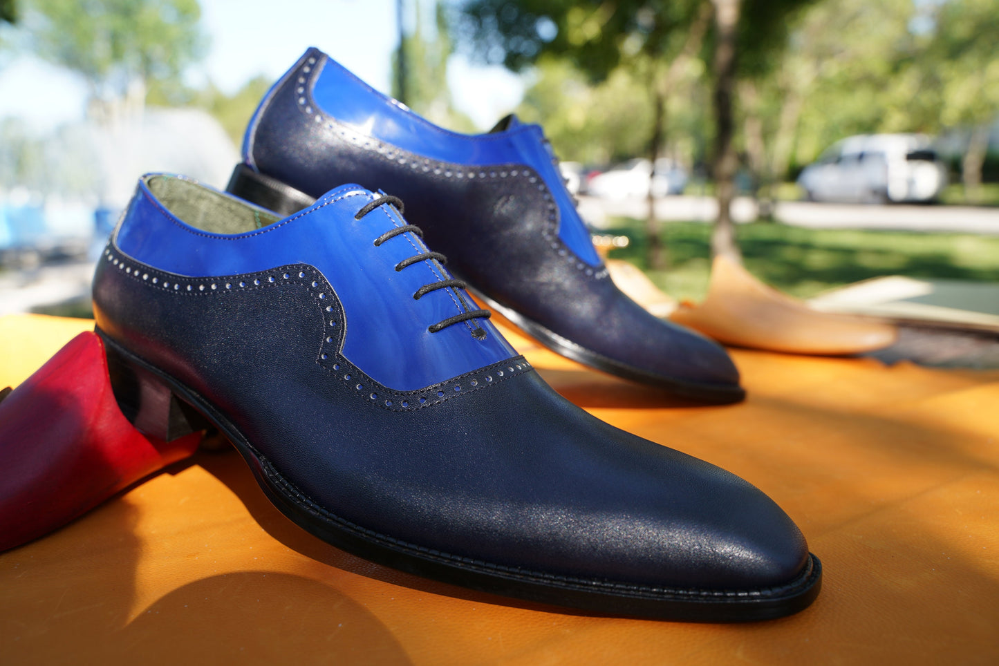 Classic Blue Men Oxford Whole Cut Genuine Leather Premium Quality Made To Order Shoes Gift For Him Wedding Shoes Special Shoes