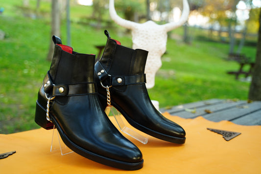 Black Leather Men Boot With Chain Handmade Made To Order Top Quality Customized Boot For Men Custom Size |AsilShoes|