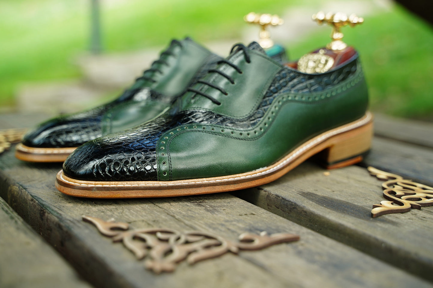 Green Leather Oxford Men Shoes / Elegant Shoes / Suit Shoes For Men / Leather Sole /Goodyear Welt/ Premium Quality/ Made-To-Order