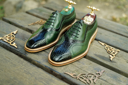 Green Leather Oxford Men Shoes / Elegant Shoes / Suit Shoes For Men / Leather Sole /Goodyear Welt/ Premium Quality/ Made-To-Order