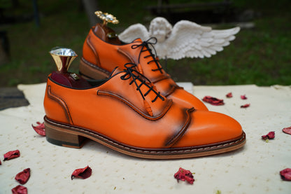 Orange Oxford Cap Toe Men Shoes Premium Quality Handmade Leather Men Shoes Custom Men Shoes Made To Order Wingtip