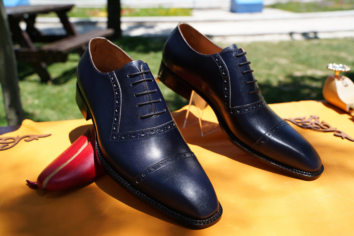 Naivy Blue Oxford Wing Tip Men Shoes Leather Handmade Customized Made To Order Shoes Men Oxford Shoes Casual