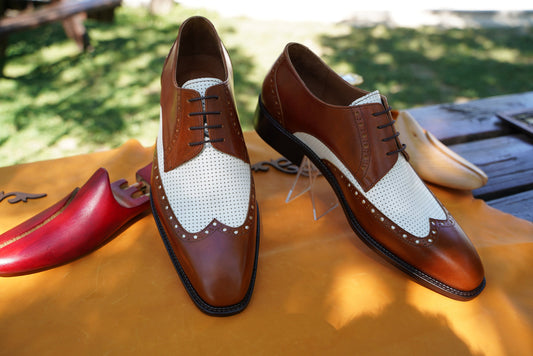 Custom Men Shoes Handcraft Genuine Leather Top Quality Luxury Made To Order Personalized Shoes White Brown Shoes Oxford Derby Shoes