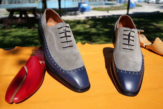 Mens Oxford Shoes Gray Leather Handmade Classic Shoes Suit Shoes Dress Shoes Premium Quality Shoes  Custom Shoes Made In Turkey Gray Blue