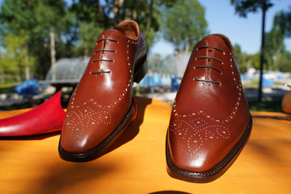 Oxford Men Brogue Shoes Custom Shoes, Brown Leather Handmade Shoes Men Dress Shoes Brow Men,Speckled Men Shoes,Leather