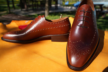 Oxford Men Brogue Shoes Custom Shoes, Brown Leather Handmade Shoes Men Dress Shoes Brow Men,Speckled Men Shoes,Leather