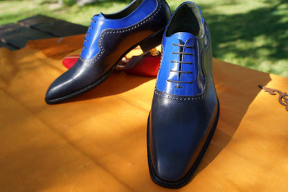 Classic Blue Men Oxford Whole Cut Genuine Leather Premium Quality Made To Order Shoes Gift For Him Wedding Shoes Special Shoes