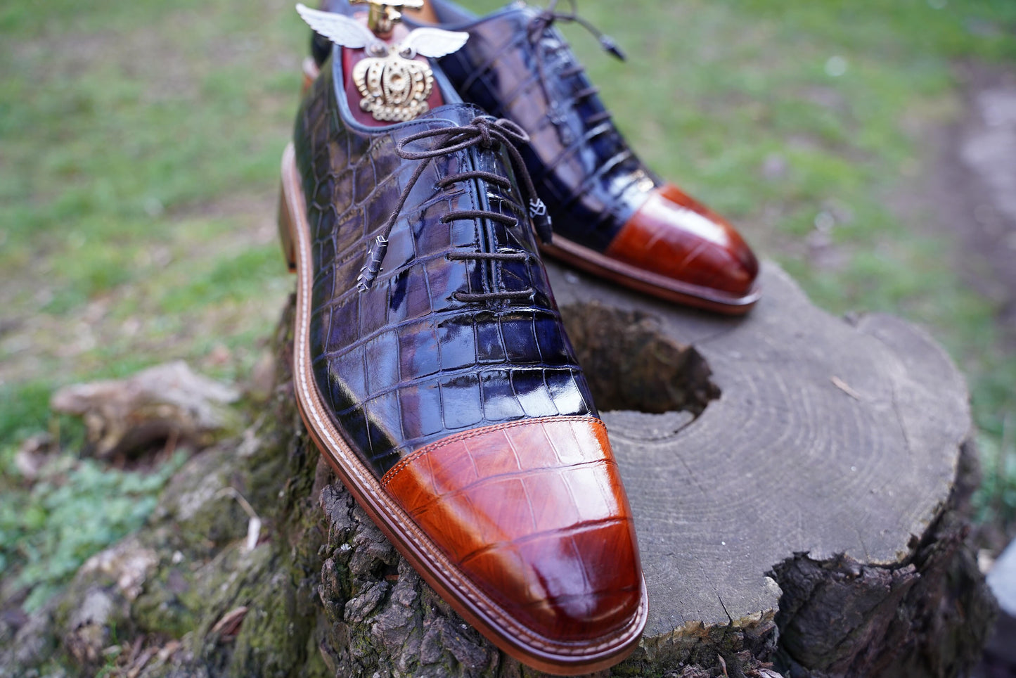Alligator Croco Leather Cap Toe Luxury Men Shoe Blue Orange Men Shoe, Made To Order Customizable Suit Shoe Handmade