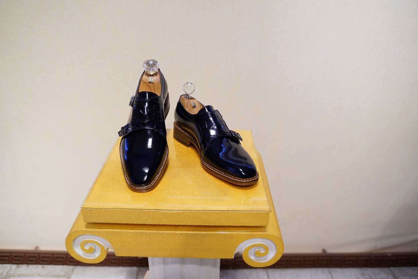 Premium Quality Dark Blue Monk Strap Men Shoe Genuine Leather Handcraft Custom Made To Order Asil Shoe