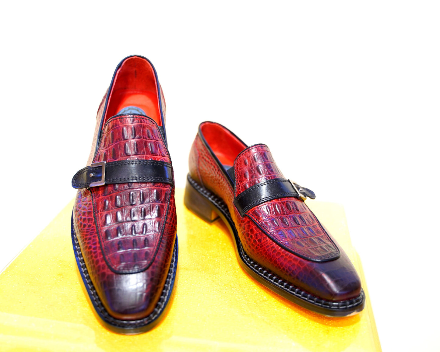 Red Alligator Leather Monk Strap Loafer For Men Premium Quality Made To Order Bespoke  Anniversary Valentine's Day Gift For Him Men