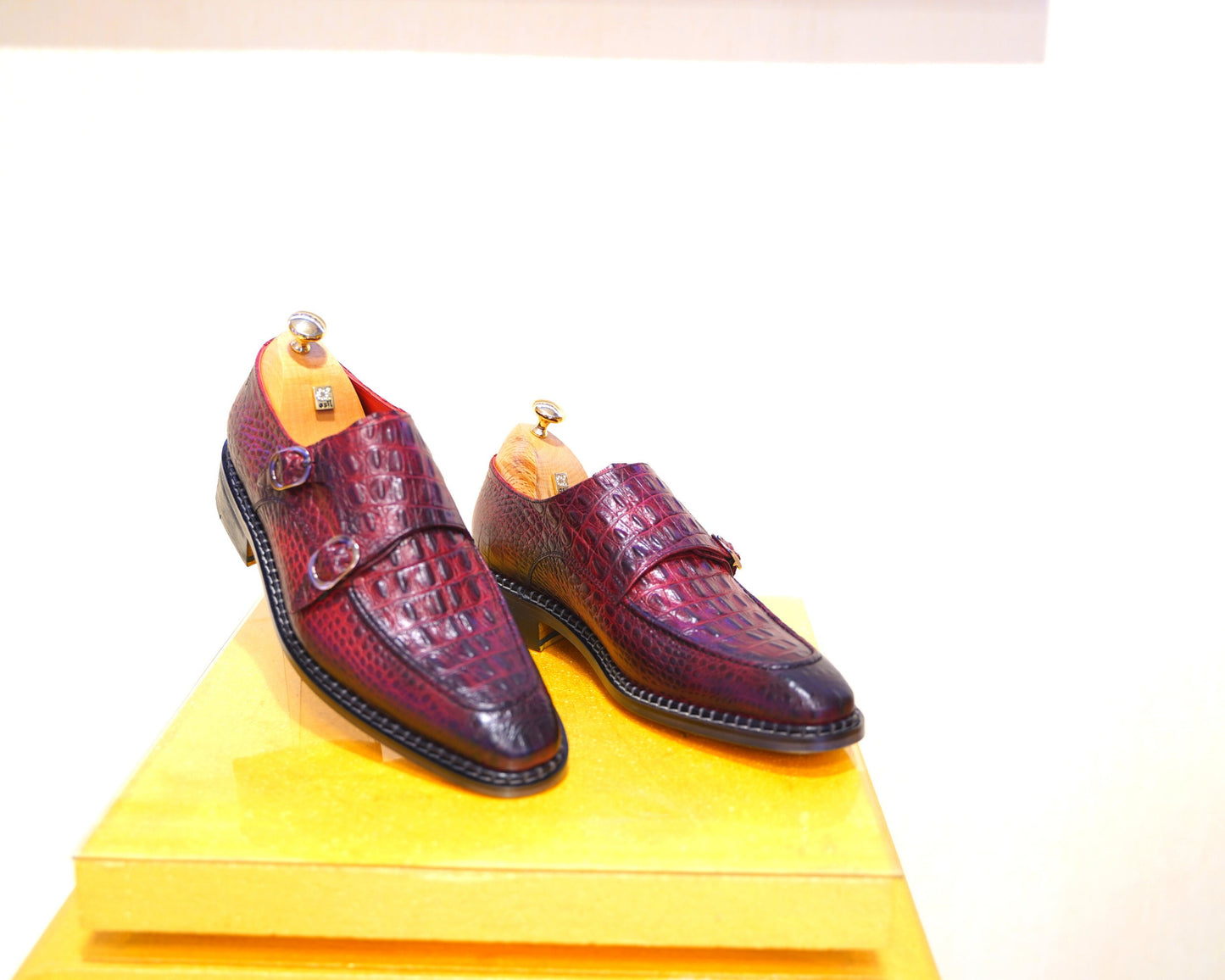 Alligator Leather Double Monk Strap Men Dress Shoe Asil Shoes Premium Quality Elegant Men Shoe Luxury Men Wedding Business Formal Shoes