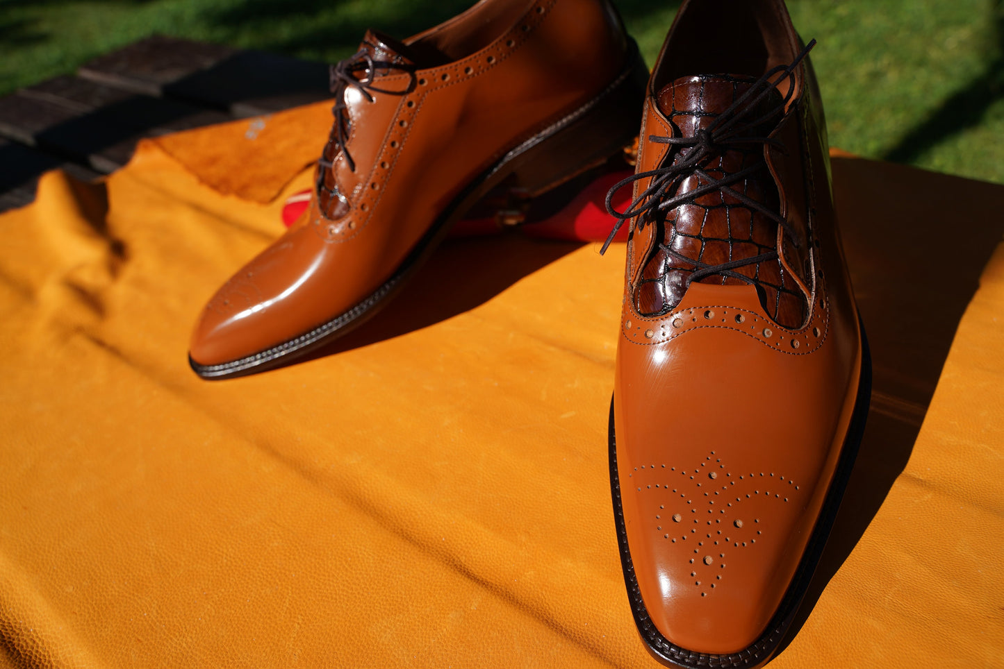Orange Oxford Men Brogue Shoe Handmade Made-To-Order Premium Quality Men Footwear High Grade Crocodile Leather Valentine's Day Gift For Men