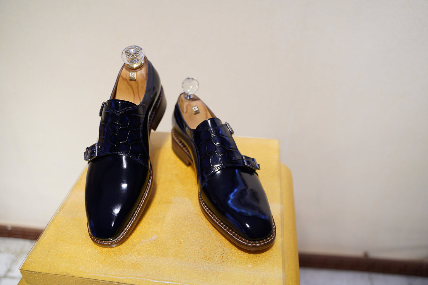 Premium Quality Dark Blue Monk Strap Men Shoe Genuine Leather Handcraft Custom Made To Order Asil Shoe