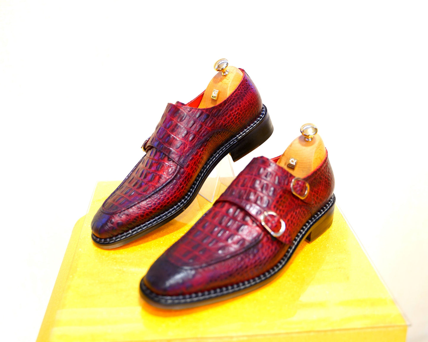 Alligator Leather Double Monk Strap Men Dress Shoe Asil Shoes Premium Quality Elegant Men Shoe Luxury Men Wedding Business Formal Shoes