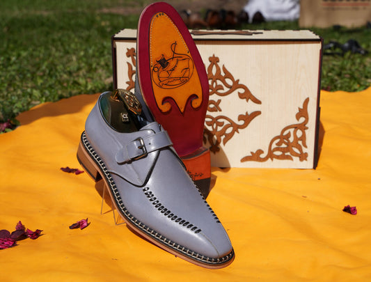 Blue Monk Strap Men's Dress Shoes Premium Quality Custom Size Men Shoes Men Office Shoes, Mens Formal Shoes Luxury Men Shoes Dress Shoes