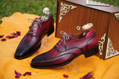 Red Leather Oxford Men Dress Shoes Formal Leather Shoes, Luxury Leather Shoes, Italian Leather Derby Shoes Dress Formal Lace Up Shoes
