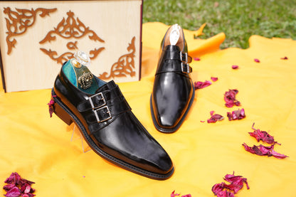 Black Monk Strap Men's Dress Shoes Premium Quality Custom Size Men Shoes Men Office Shoes, Mens Formal Shoes Luxury Men Shoes