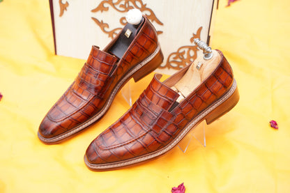 Crocodile Men Loafer Genuine Leather Handmade Leather Sole Made-To-Order Bespoke Men Dress Shoes Luxury Premium Men Shoes