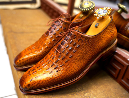 Alligator Orange Oxford Men Shoes Dress Shoes Made-To-Order Custom Bespoke Suit Shoes AsilShoes