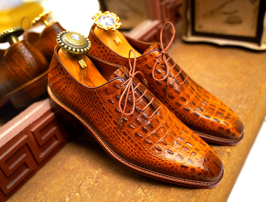 Alligator Orange Oxford Men Shoes Dress Shoes Made-To-Order Custom Bespoke Suit Shoes AsilShoes