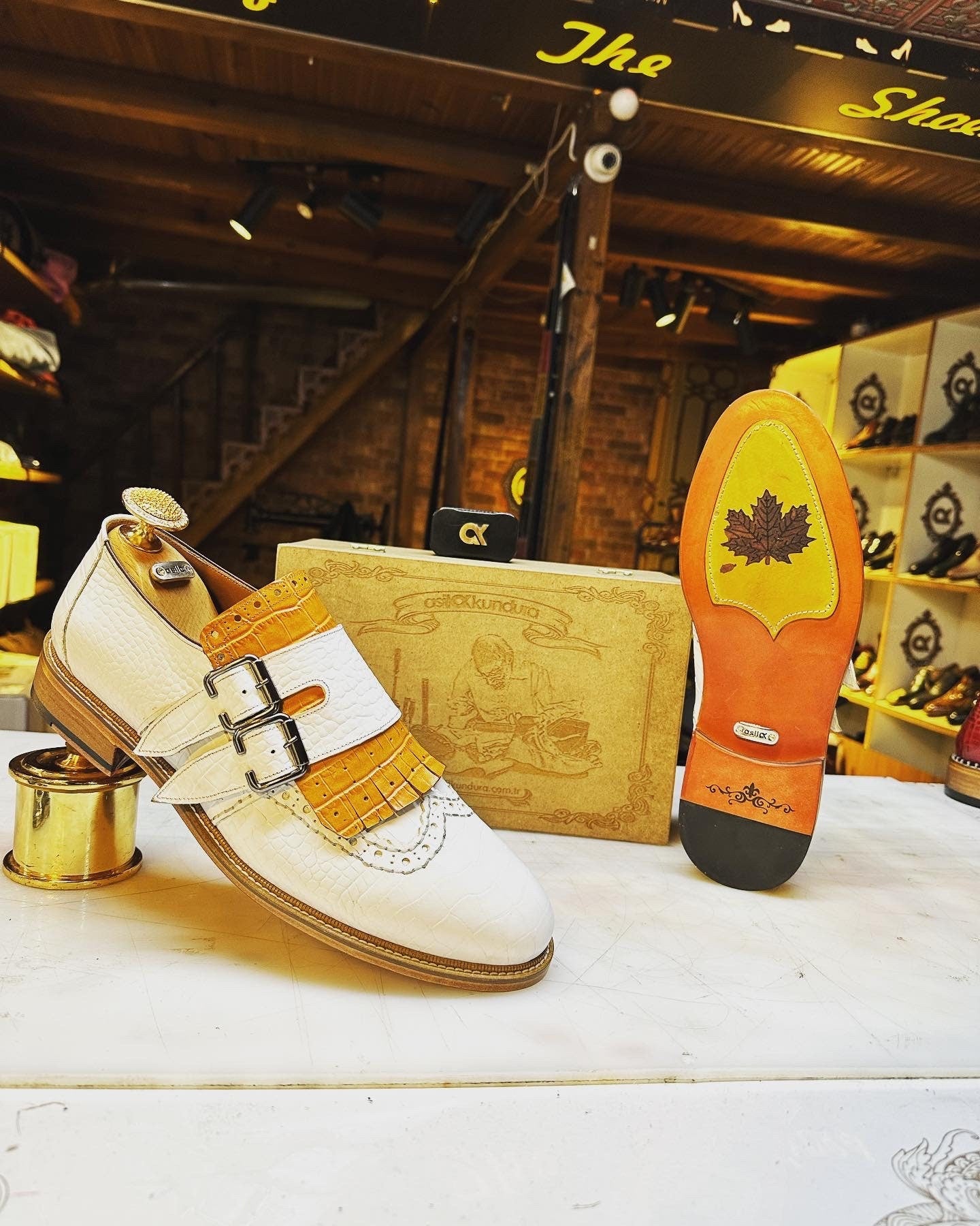 White Orange Men's Loafer Custom Slip-On Men Dress Shoes Monk Strap Leather Shoes Premium Quality
